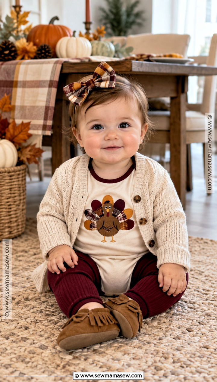 Plaid Turkey Onesie With Cardigan - 15 thanksgiving onesie ideas for girls