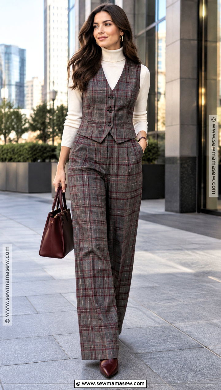 Plaid Vest Suit With Matching Trousers - 15 Fall Fashion Plaid Vest Ideas
