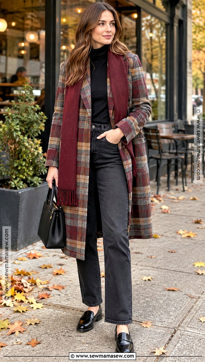 Plaid Wool Coat Outfit - 20 autumn coat ideas for women
