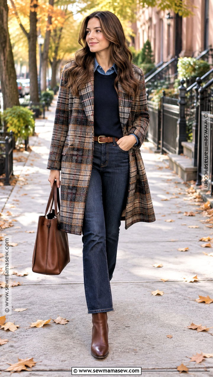 Plaid Wool Coat With Dark Denim - 25 autumn coats