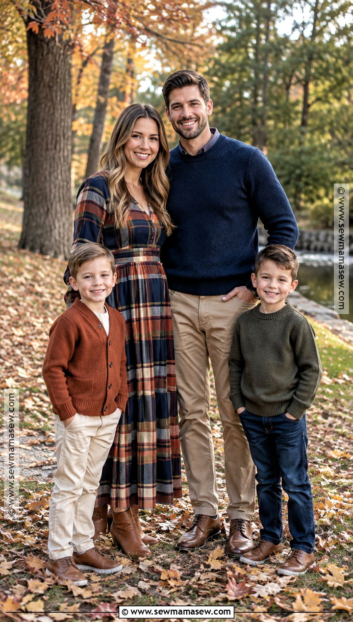 Plaid and Solid Family Photo Outfits - 15 fall photoshoot outfits family of 4