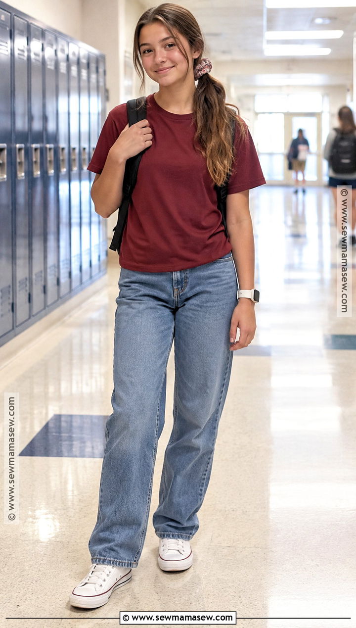 Plain T Shirt And Relaxed Jeans Outfit - 20 Back To School 7Th Grade Outfits