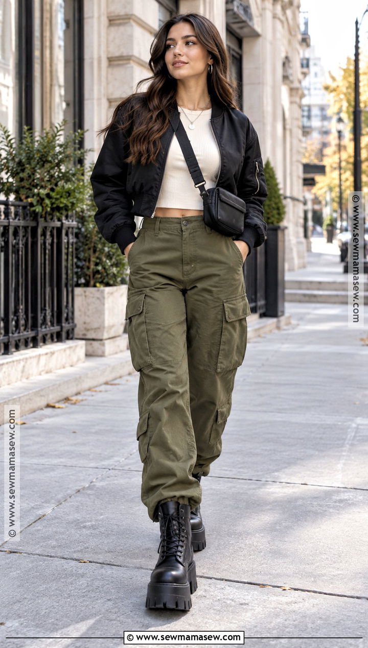 Platform Boots With Cargo Pants And Bomber Jacket - 25 autumn boots outfit