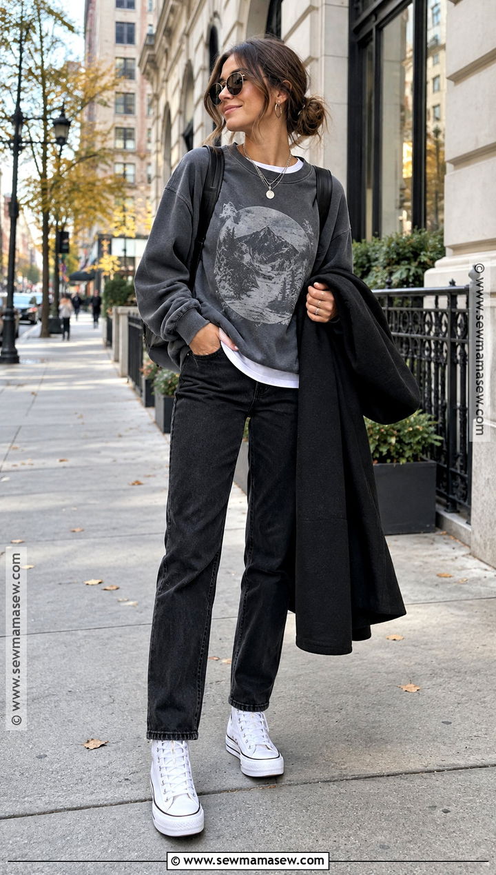Platform Converse With Black Jeans And Graphic Sweatshirt - 20 platform converse outfit fall ideas