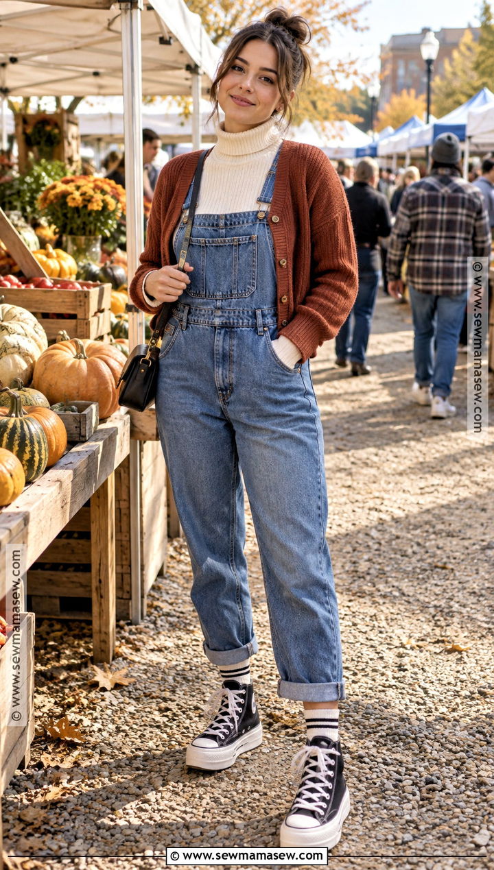 Platform Converse With Overalls And Turtleneck - 20 platform converse outfit fall ideas