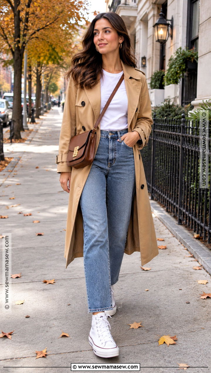 Platform Converse With Straight Leg Jeans And Trench Coat - 20 platform converse outfit fall ideas