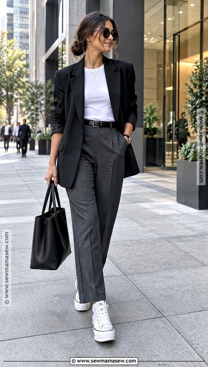 Platform Converse With Tailored Trousers And Blazer - 20 platform converse outfit fall ideas