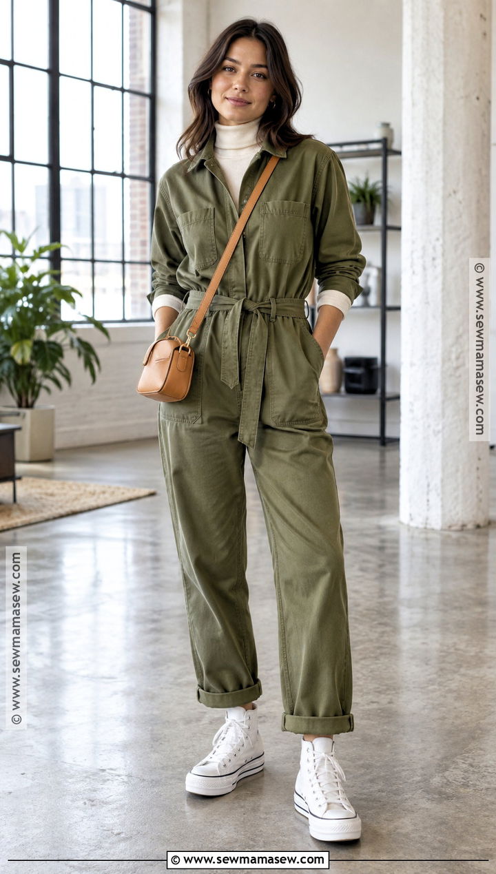 Platform Converse With Utility Jumpsuit And Crossbody Bag - 20 platform converse outfit fall ideas
