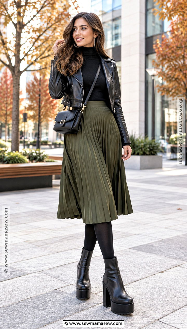 Platform Heel Boots With Pleated Skirt - 15 fall heel boots
