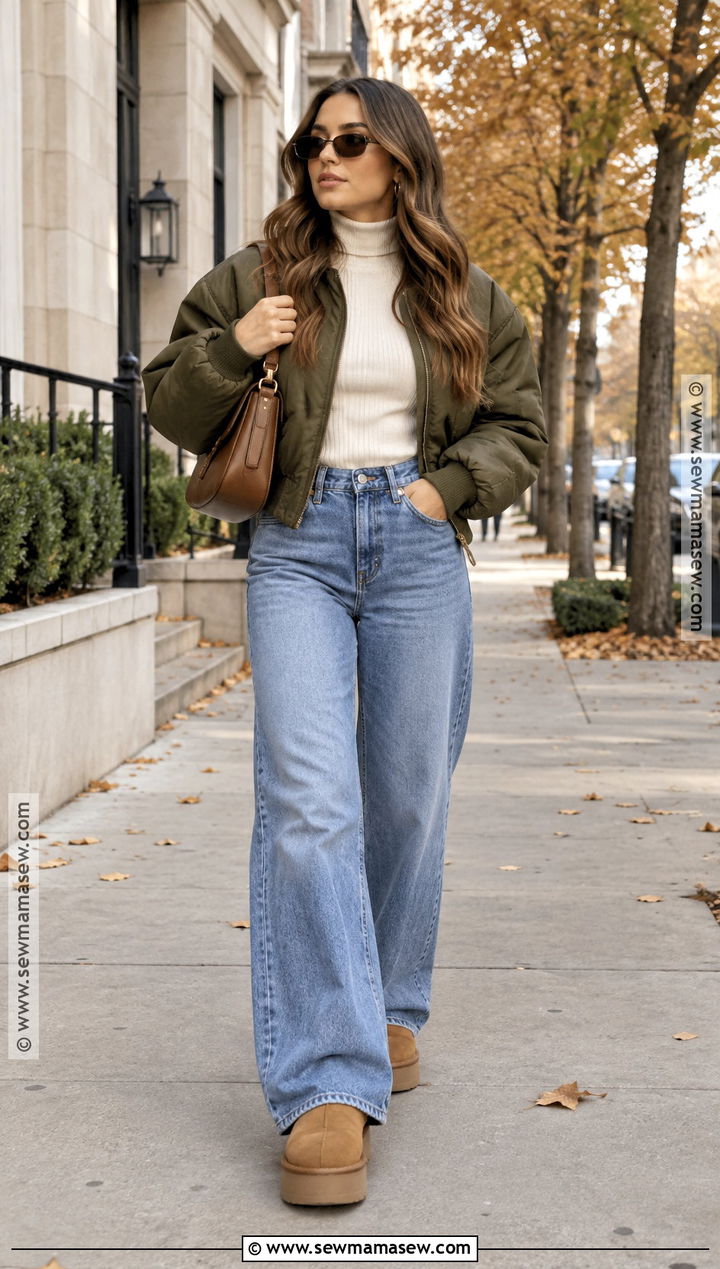 Platform UGG Boots With Wide Leg Jeans - 15 fall ugh outfits