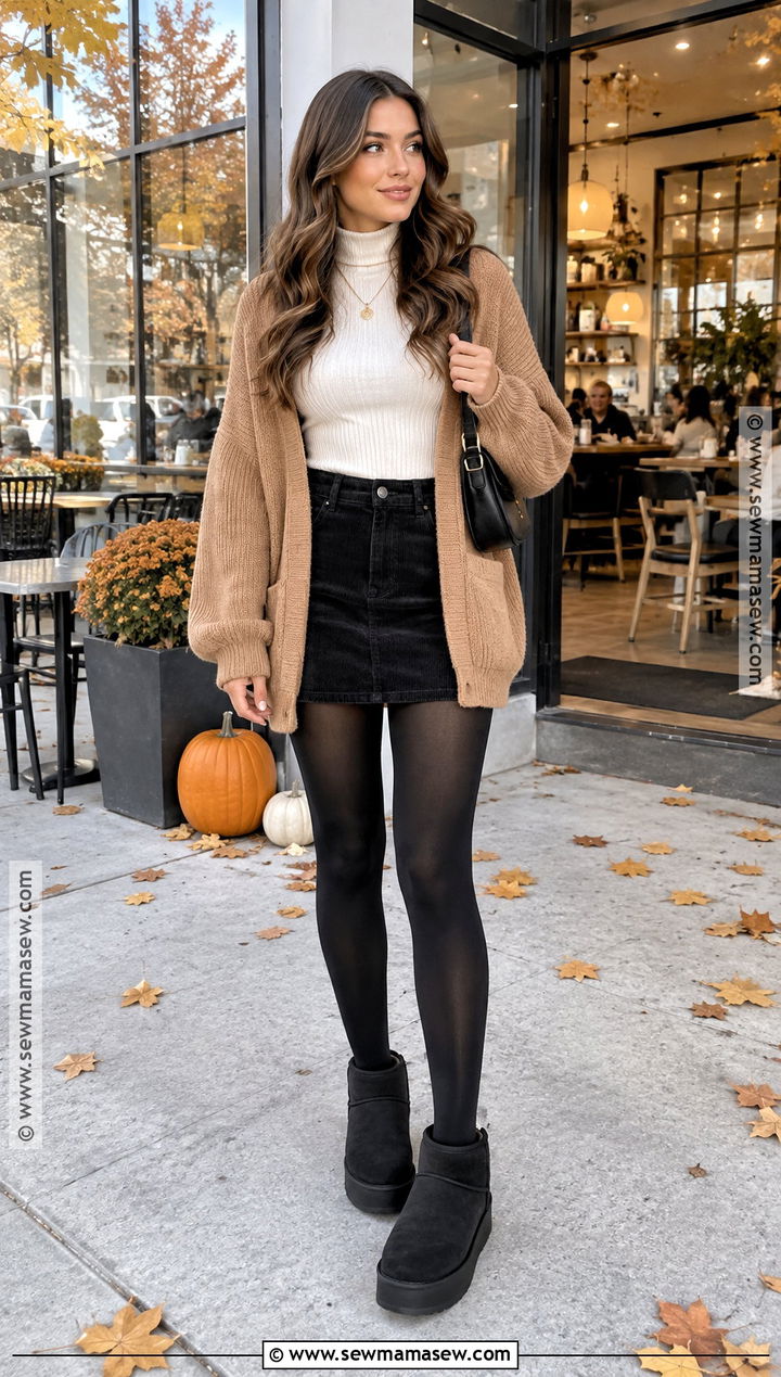 Platform Uggs With Mini Skirt And Tights - 15 Platform Uggs Outfit Fall Ideas