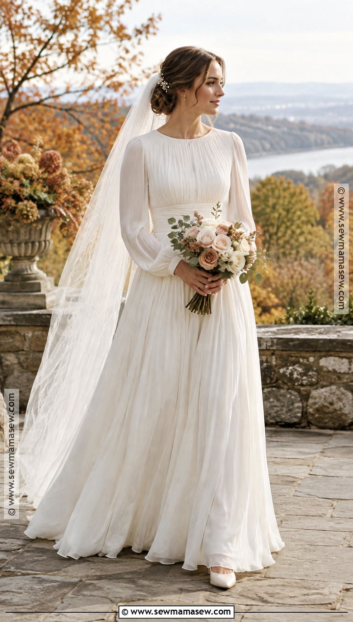 Pleated Chiffon Empire Waist Wedding Dress - 15 Modest Fall Wedding Dresses