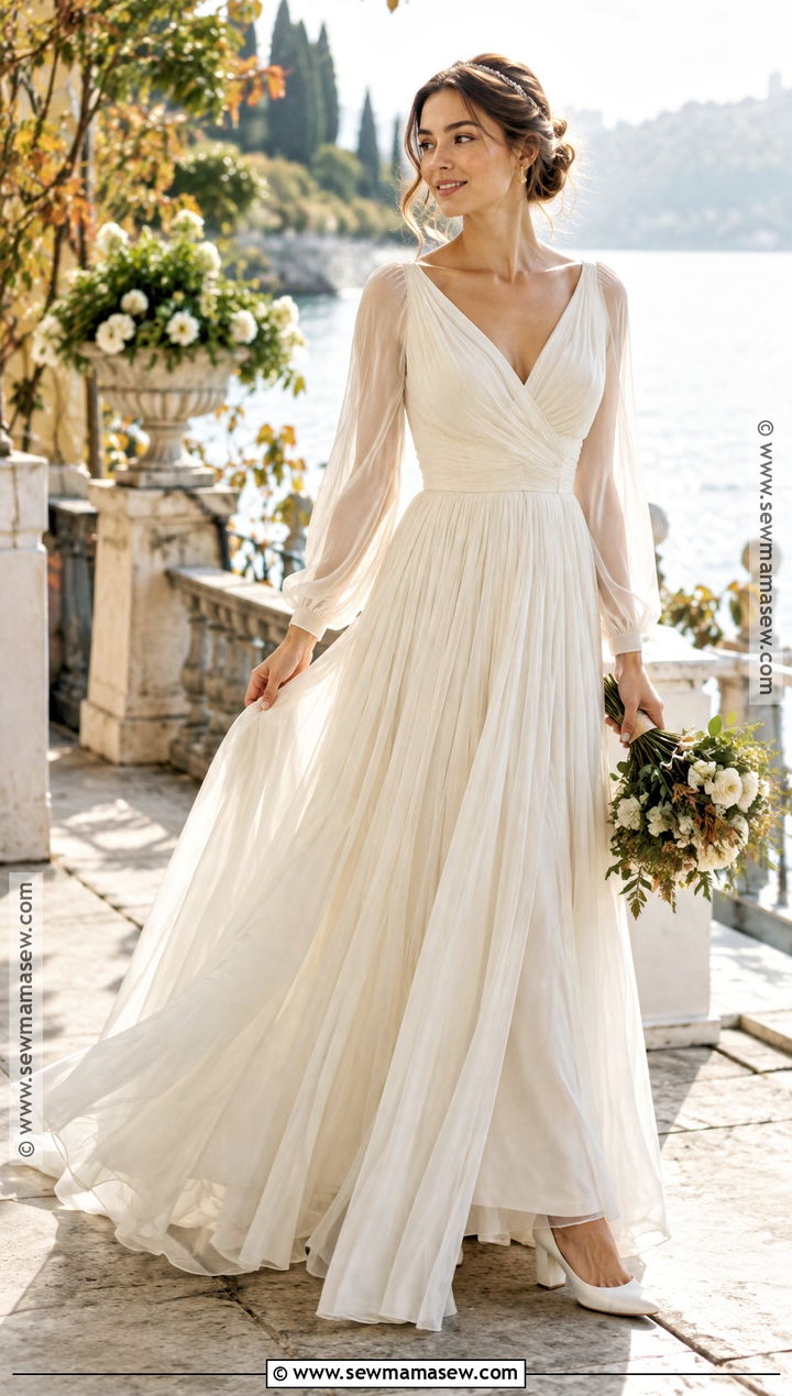 Pleated Chiffon Fall Wedding Dress - 20 fall wedding dress ideas