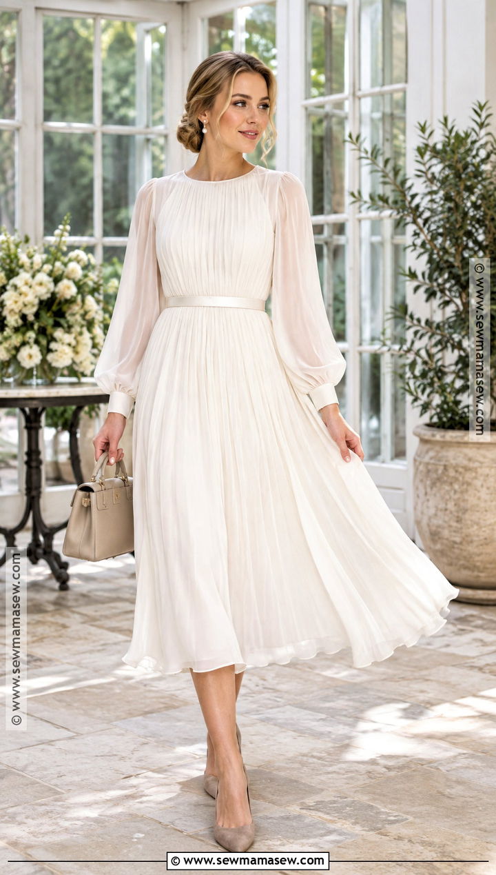 Pleated Chiffon Midi Rehearsal Dinner Dress - 20 fall rehearsal dinner dress for bride ideas