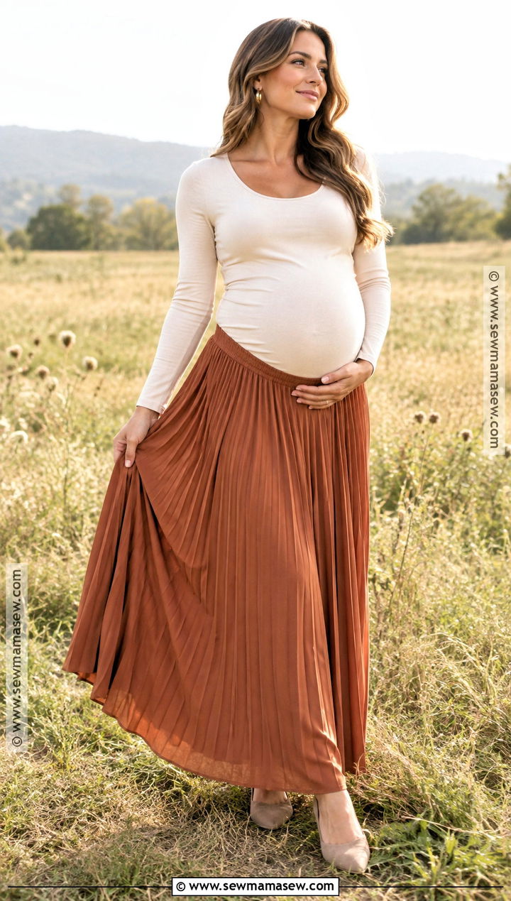 Pleated Maternity Skirt With Fitted Knit Top - 20 Fall Maternity Photoshoot Outfits