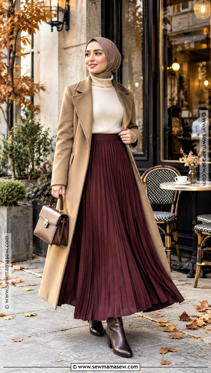 Pleated Maxi Skirt Hijab Outfit - 15 hijab outfit autum ideas