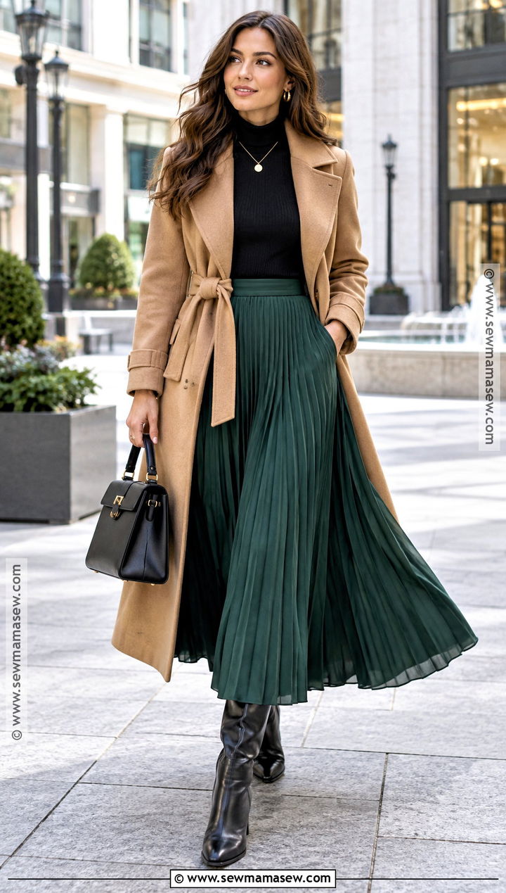 Pleated Maxi Skirt With Heeled Boots - 15 fall maxi skirt outfits with boots