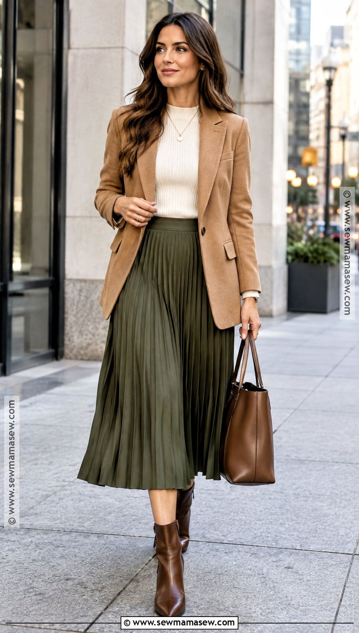 Pleated Midi Skirt And Blazer Fall Corporate Outfit - 15 fall corporate outfits 2026
