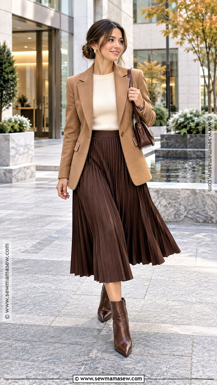 Pleated Midi Skirt And Sweater Corporate Fall Outfit - 20 Corporate Fall Outfits for Women