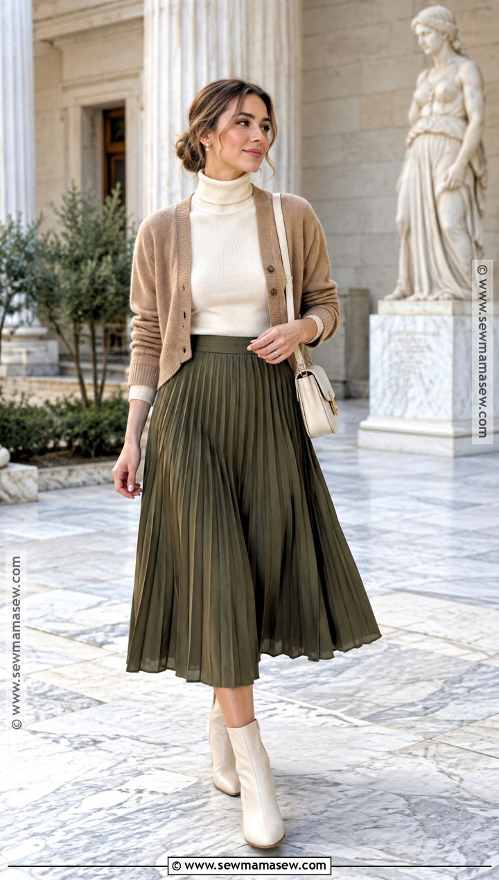 Pleated Midi Skirt And Turtleneck Greece Outfit - 15 greece outfits for october