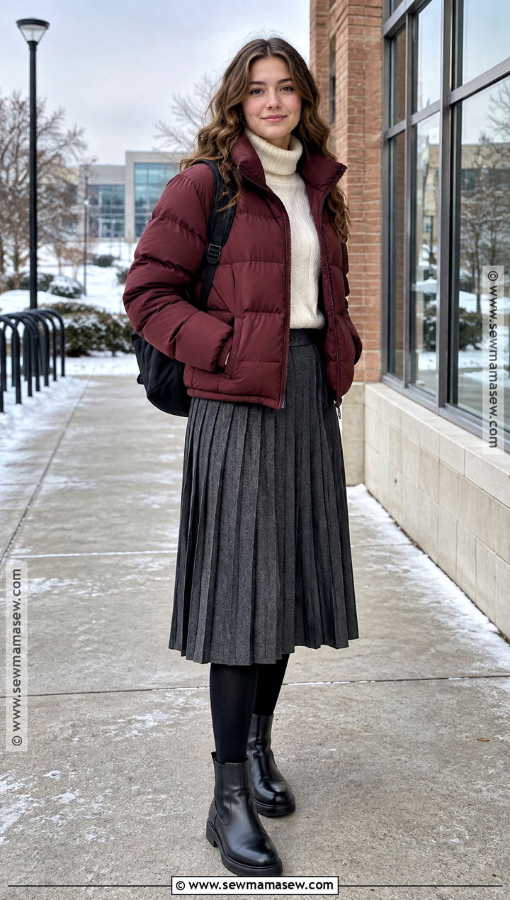 Pleated Midi Skirt And Turtleneck Winter School Outfit - 15 winter outfits back to school