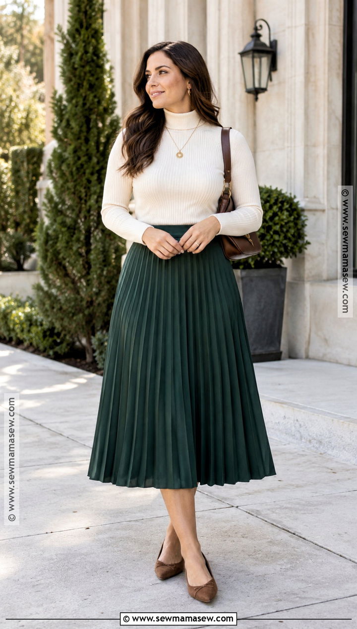 Pleated Midi Skirt Church Outfit - 25 fall church outfit ideas
