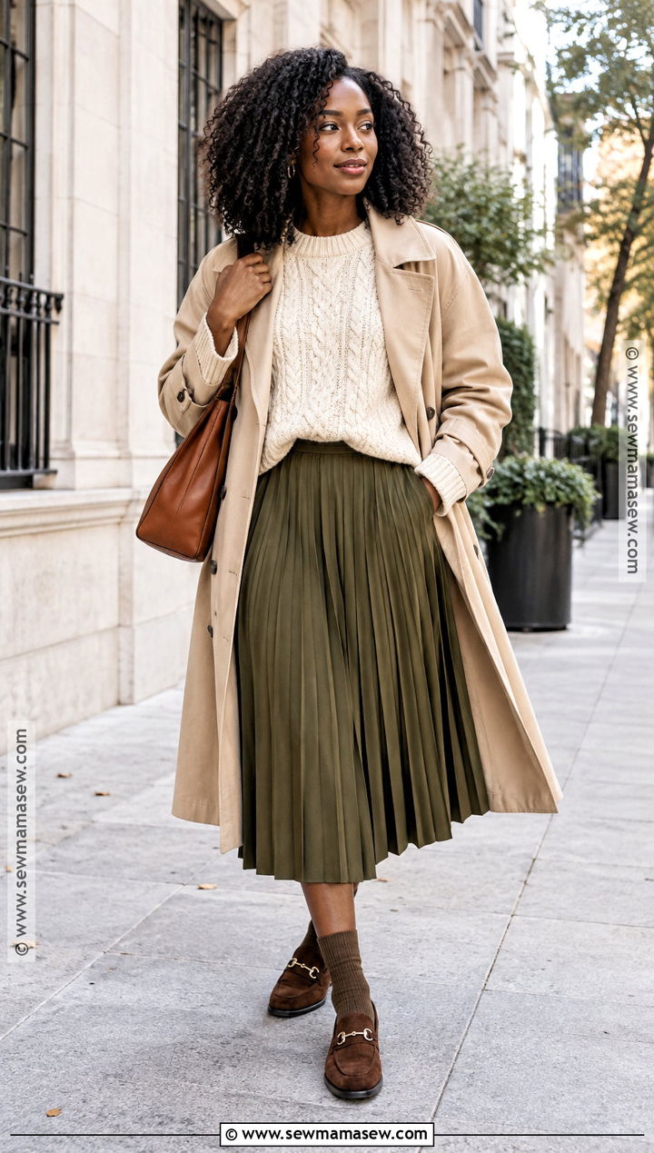 Pleated Midi Skirt Fall Outfit - 20 Skirt Fall Outfits for Black Women