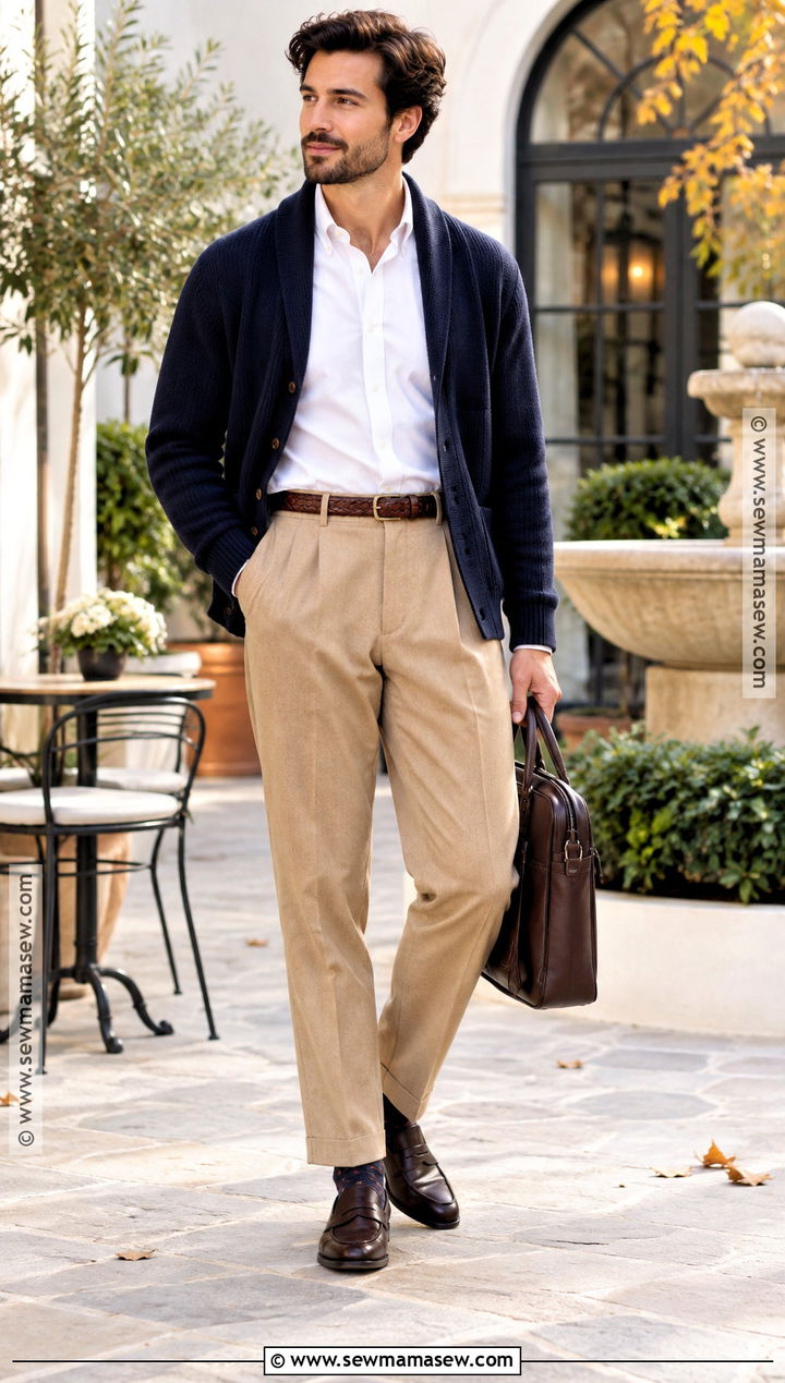 Pleated Pants With Shawl Collar Cardigan - 15 Autumn Pants for Men