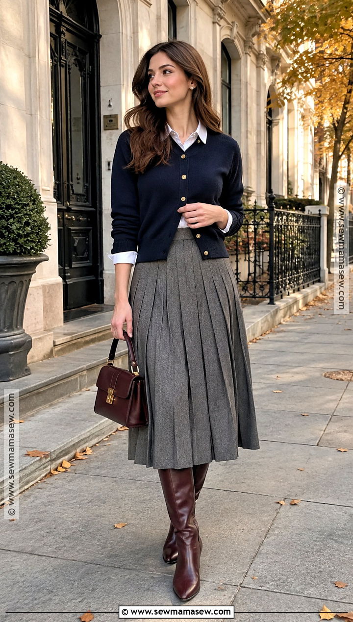 Pleated Skirt And Cardigan Outfit - 15 autumn trends 2026 fashion