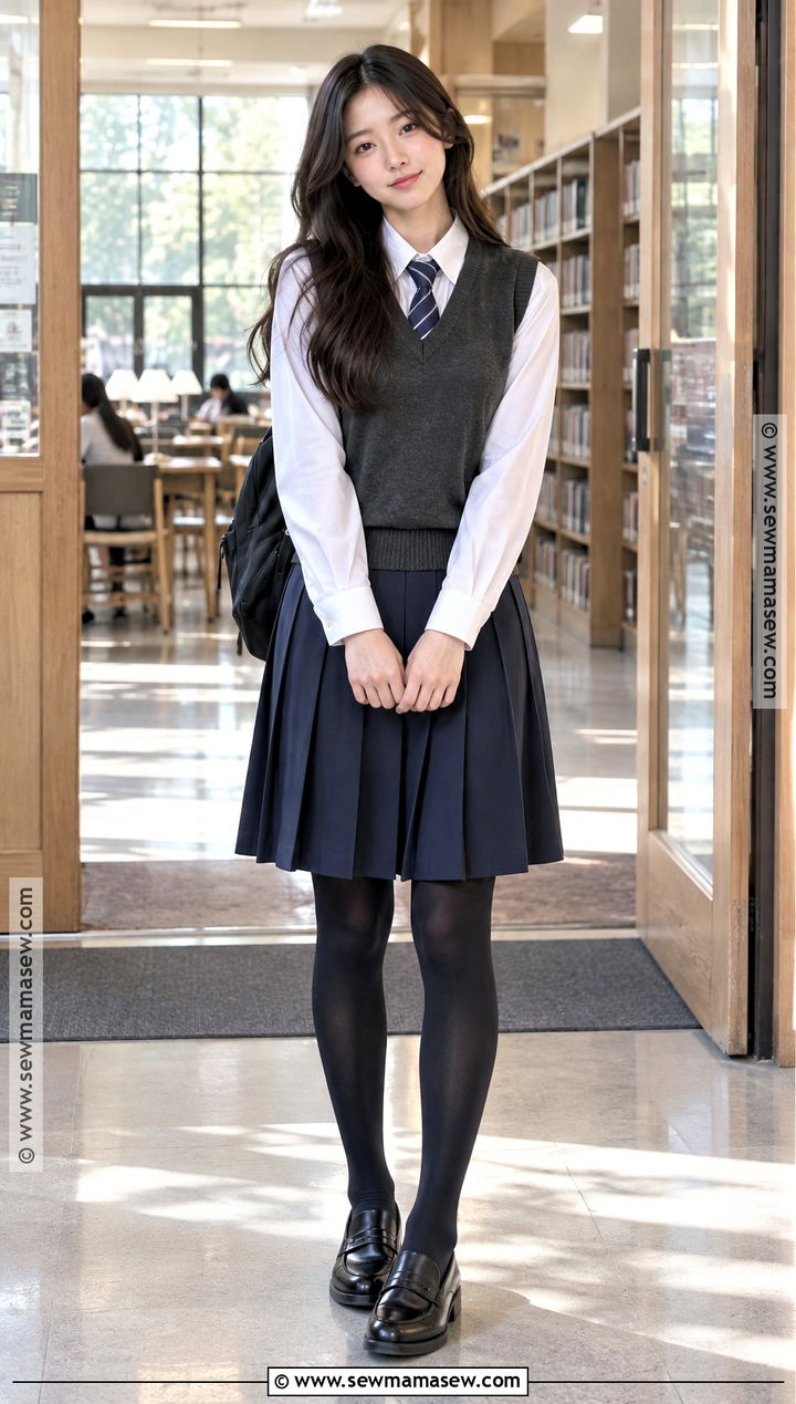 Pleated Skirt School Uniform With Sweater Vest - 20 Autumn School Uniform Ideas