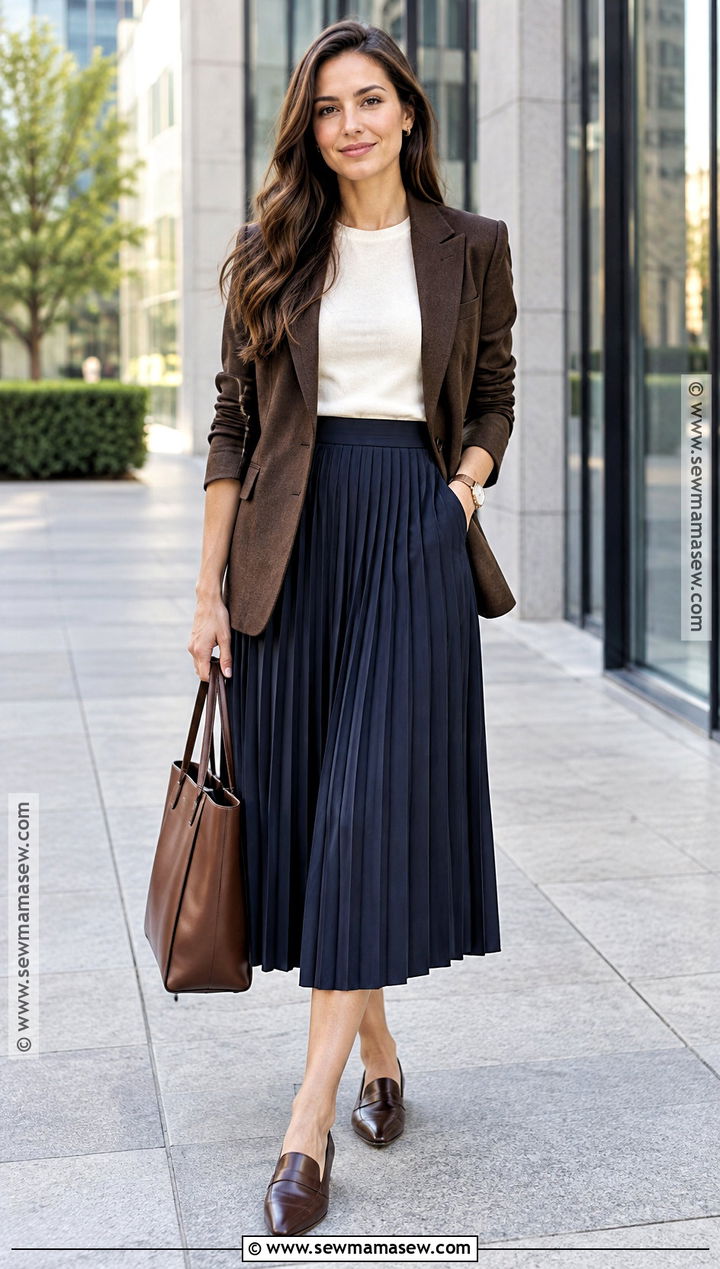 Pleated Skirt With Blazer For Work - 15 fall outfit pleated skirt ideas