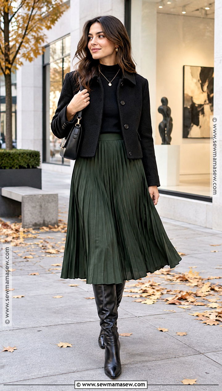 Pleated Skirt With Knee High Boots And Sweater - 20 Fall Outfits Knee High Boots