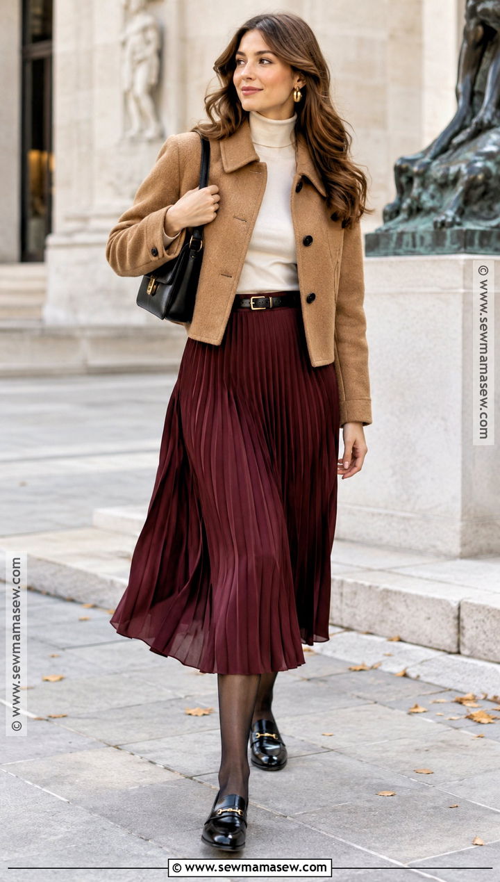 Pleated Skirt With Turtleneck And Loafers - 25 fall city outfits