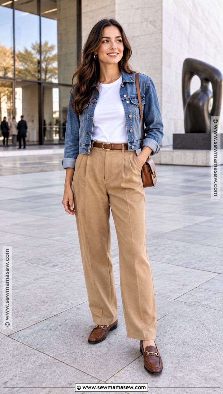 Pleated Trousers With Denim Jacket - 25 fall vacation outfits
