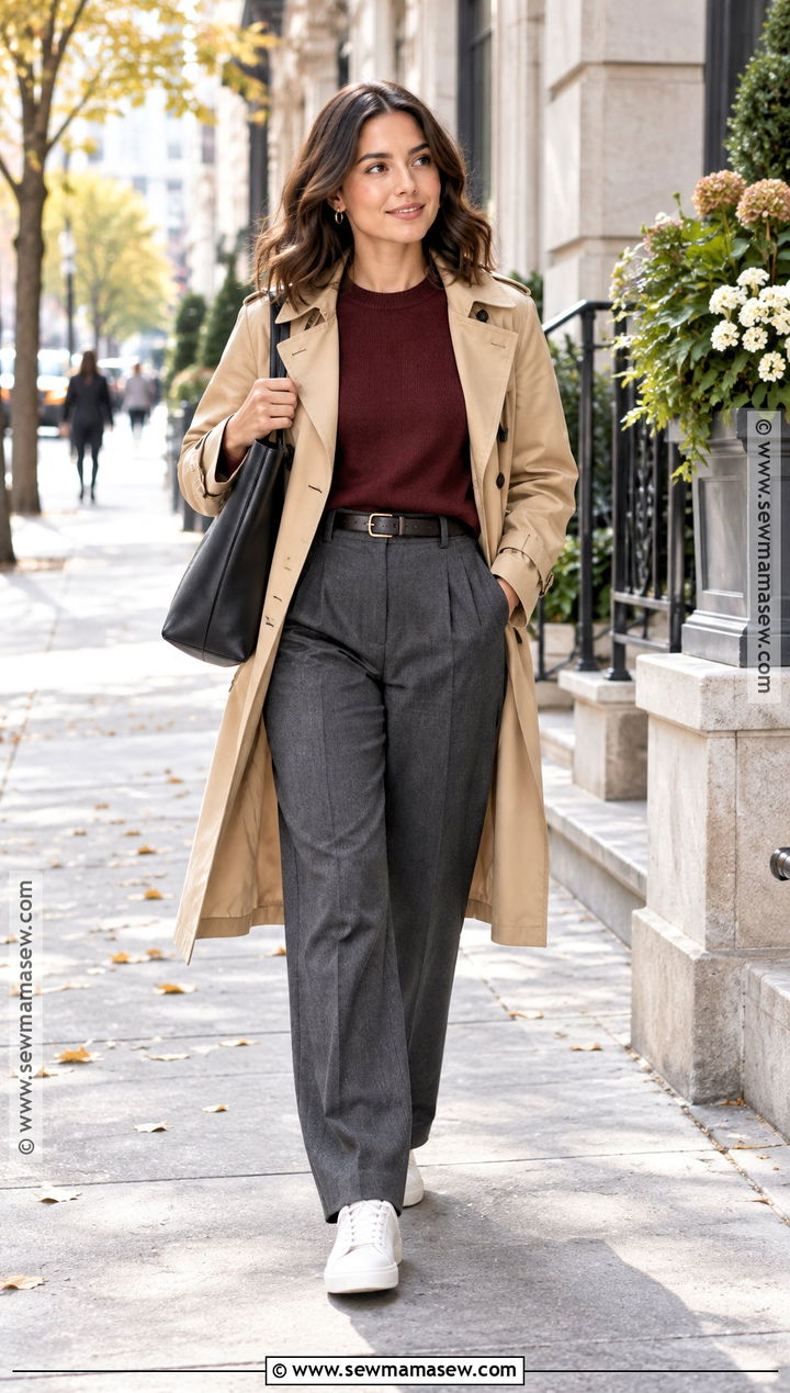 Pleated Trousers With Fine Knit and Sneakers Fall Capsule Outfit - 25 fall winter capsule wardrobe ideas