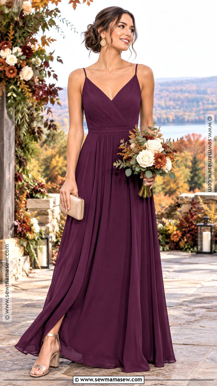 Plum A Line Chiffon Bridesmaid Dress - 20 plum bridesmaid dresses fall