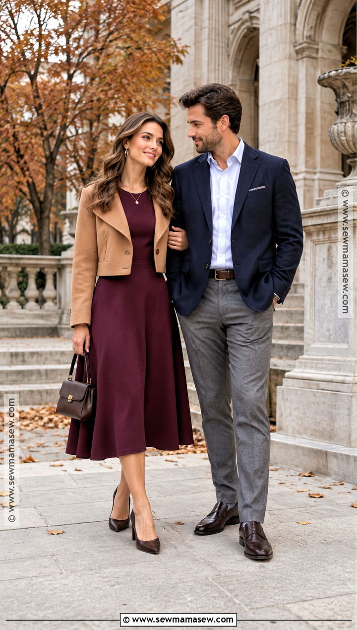 Plum A Line Dress With Cropped Jacket - 15 engagement photos outfits fall dresses