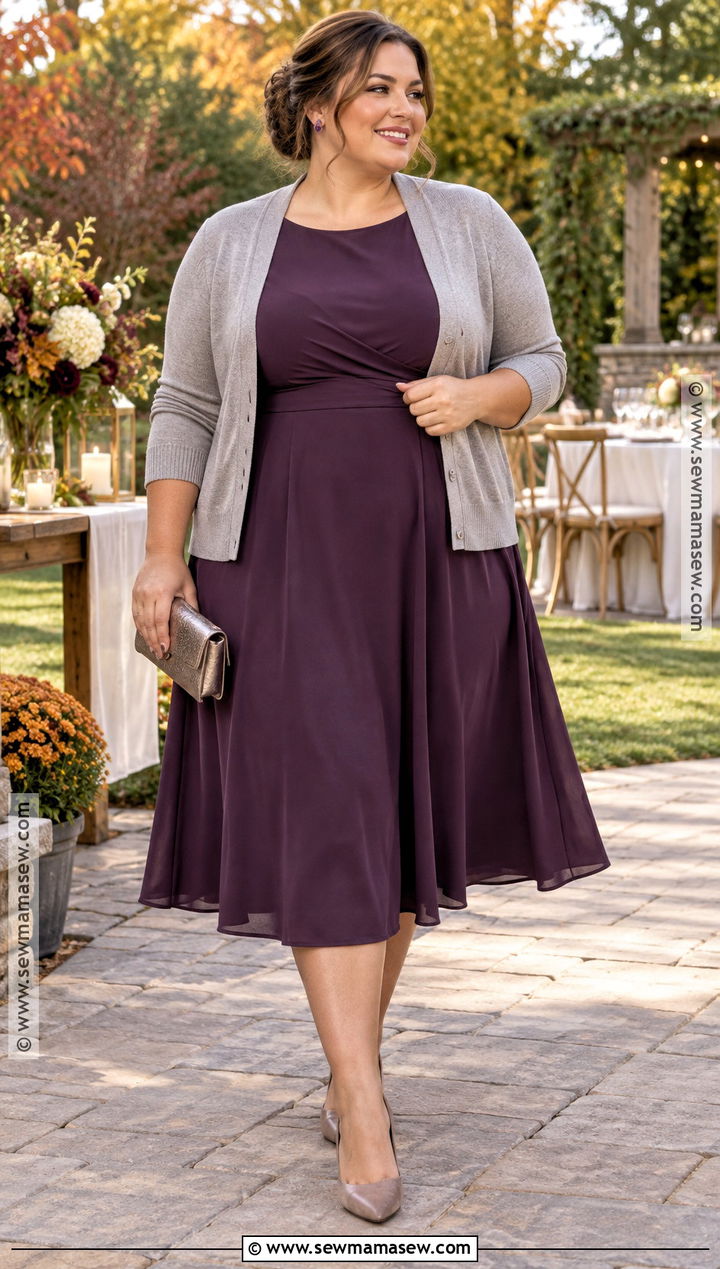 Plum A Line Fall Wedding Guest Dress - 20 casual fall wedding guest dress ideas