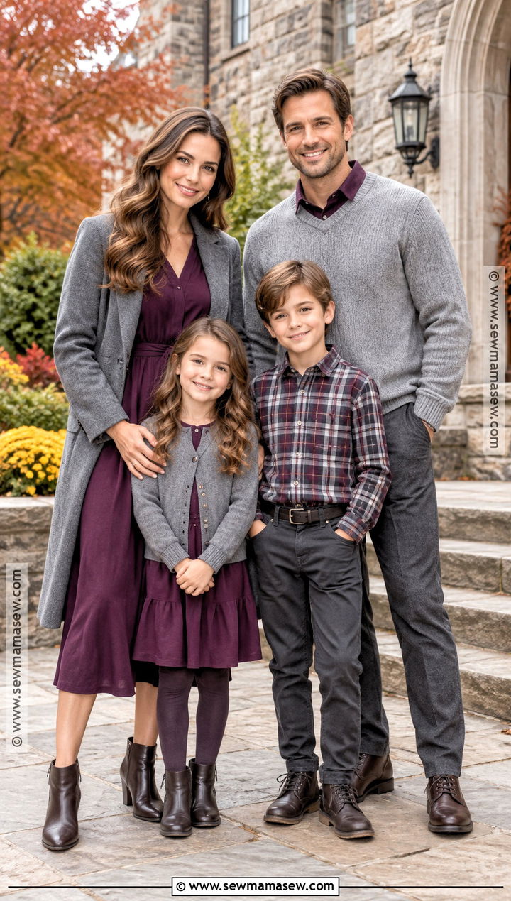 Plum And Gray Fall Family Picture Outfits - 15 fall family pictures outfits 4 people