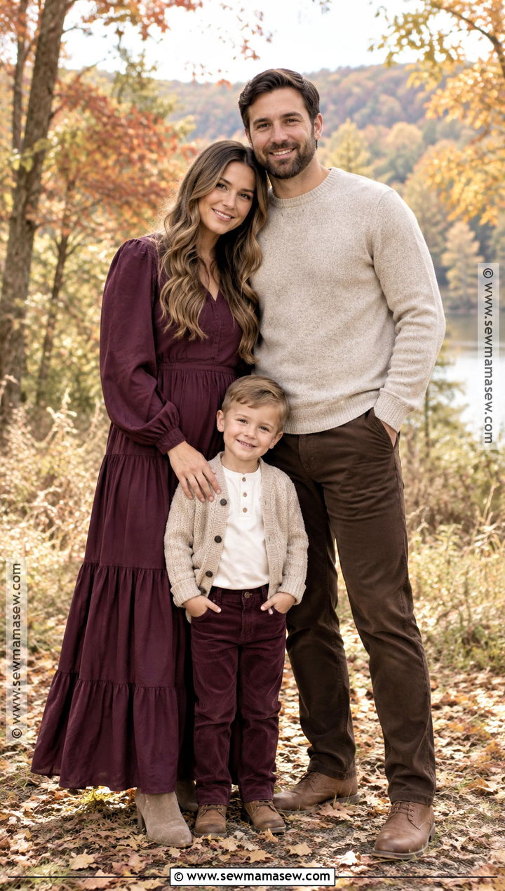 Plum And Oatmeal Fall Family Of 3 Photo Outfit - 20 fall family of 3 photo outfits