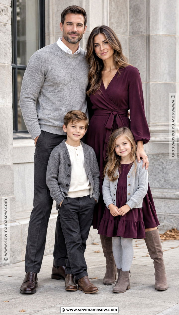 Plum And Soft Gray Fall Family Photo Outfit - 25 fall family photos outfits