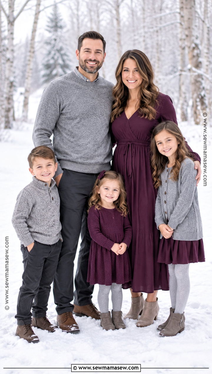 Plum And Soft Gray Family Photo Outfits - 20 fall winter family photo outfits