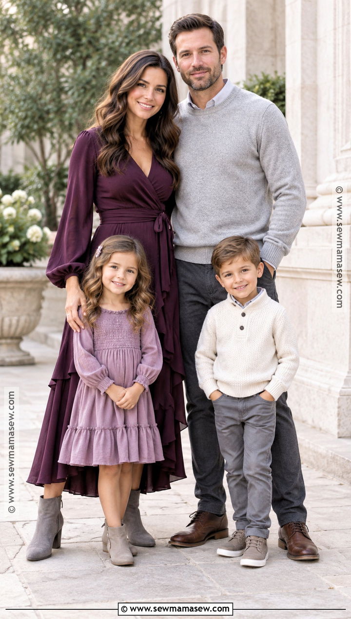 Plum And Soft Gray September Family Photo Outfits - 20 family photo outfits september