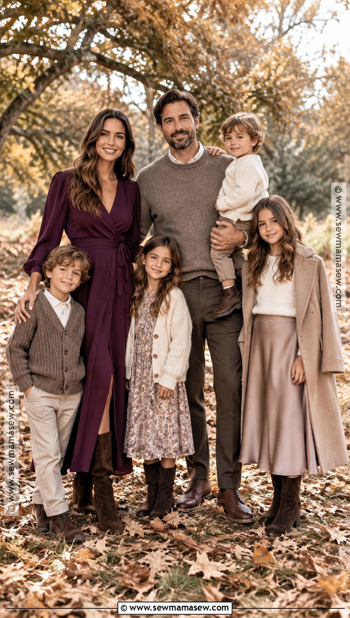Plum And Taupe Large Family Fall Photoshoot Outfits - 15 Large Family Fall Photoshoot Outfits