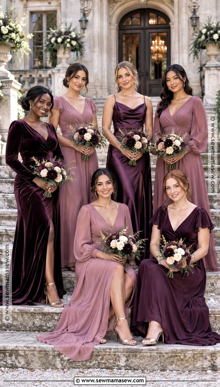 Plum Aubergine And Dusty Rose Bridesmaid Dresses - 15 Mix And Match Bridesmaid Dresses Fall Color Palettes