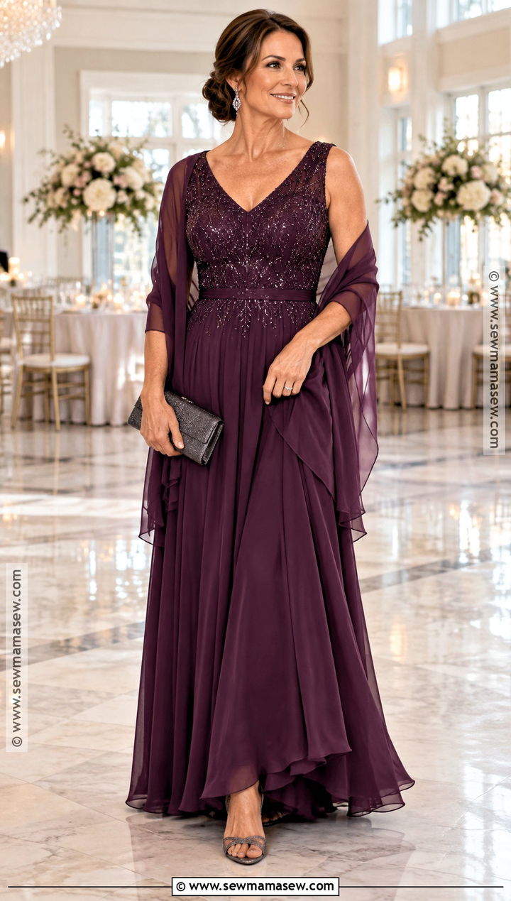 Plum Beaded A Line Mother Of The Bride Gown - 20 Mother Of The Bride Dresses Fall Wedding