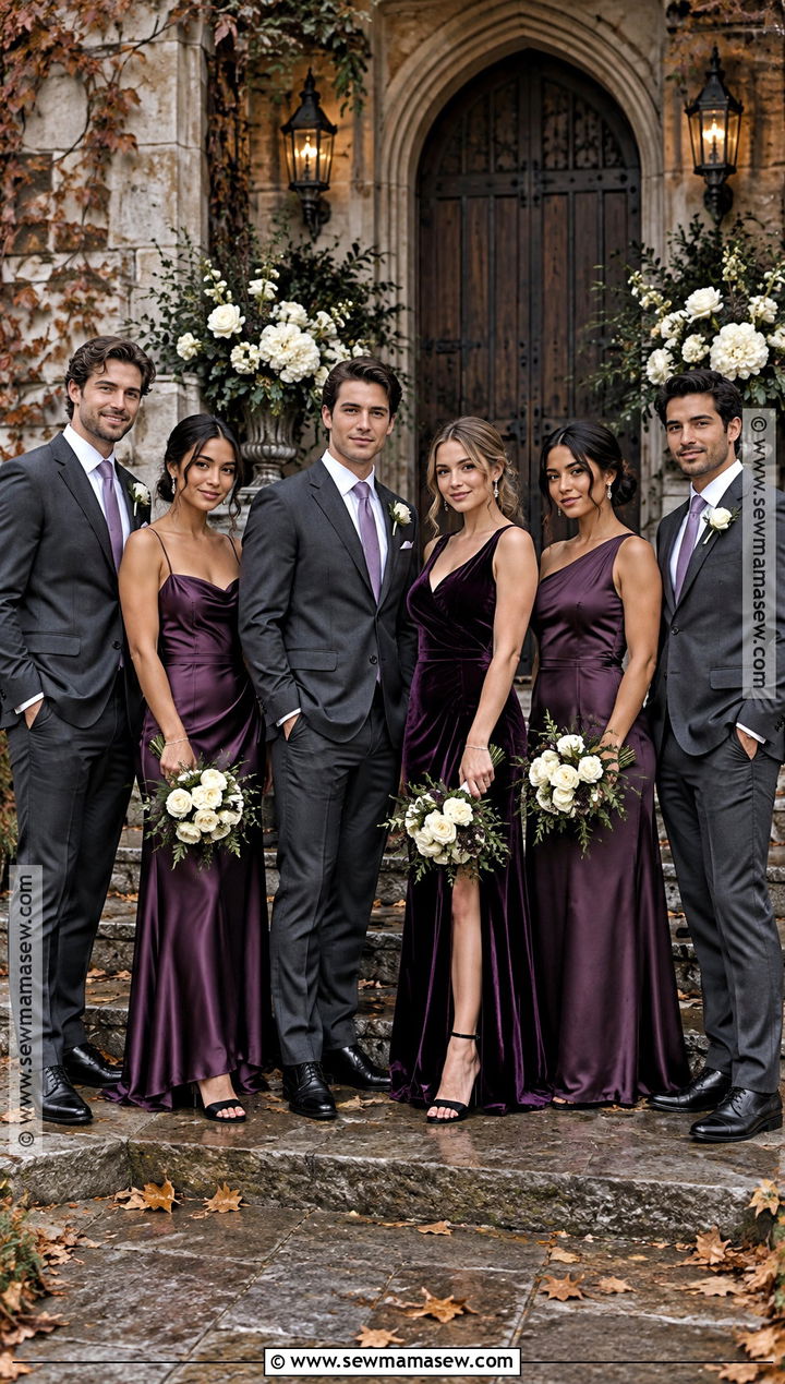 Plum Bridesmaid Dresses With Charcoal Groomsmen Suits - 15 fall wedding bridesmaid dresses and groomsmen