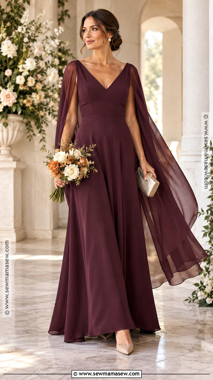 Plum Cape Sleeve Bridesmaid Dress - 20 plum bridesmaid dresses fall