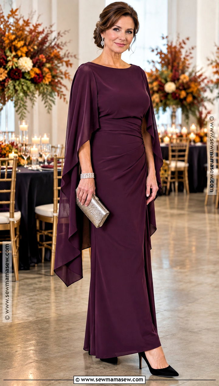 Plum Cape Sleeve Mother Of The Bride Dress - 15 Mother Of The Bride Dresses Autumn
