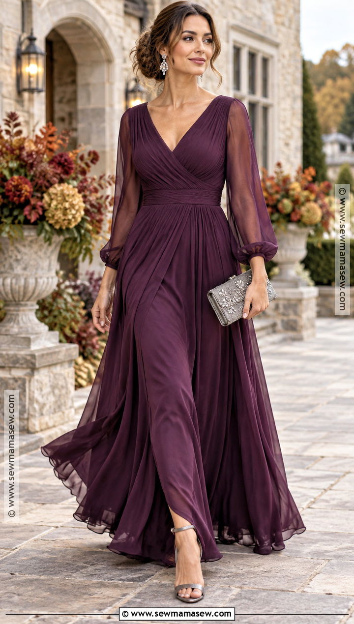 Plum Chiffon A Line Dress Outfit - 25 fall formal dresses wedding guest